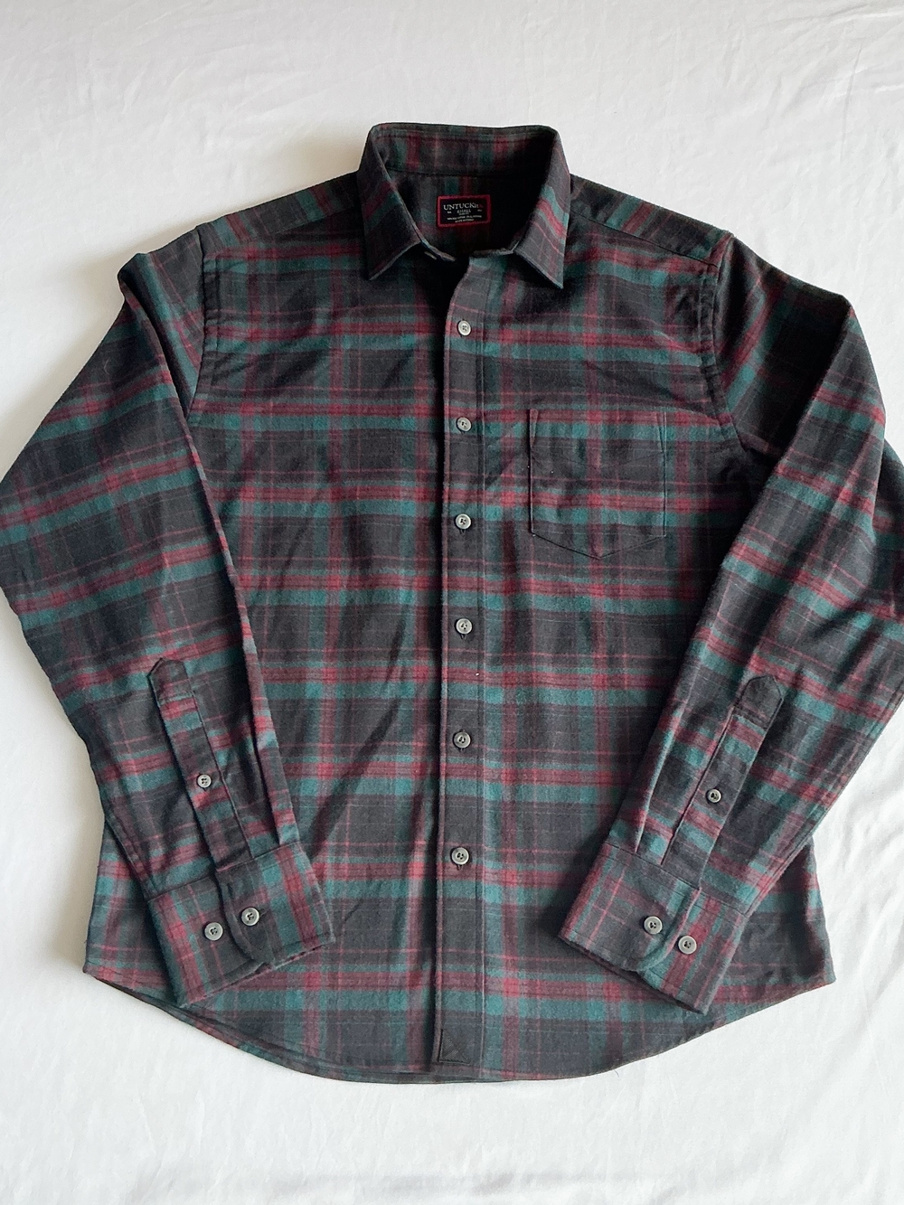 UNTUCKit Zardetto Plaidbl Black Red Green Button Down Shirt Slim Fit Mens Small